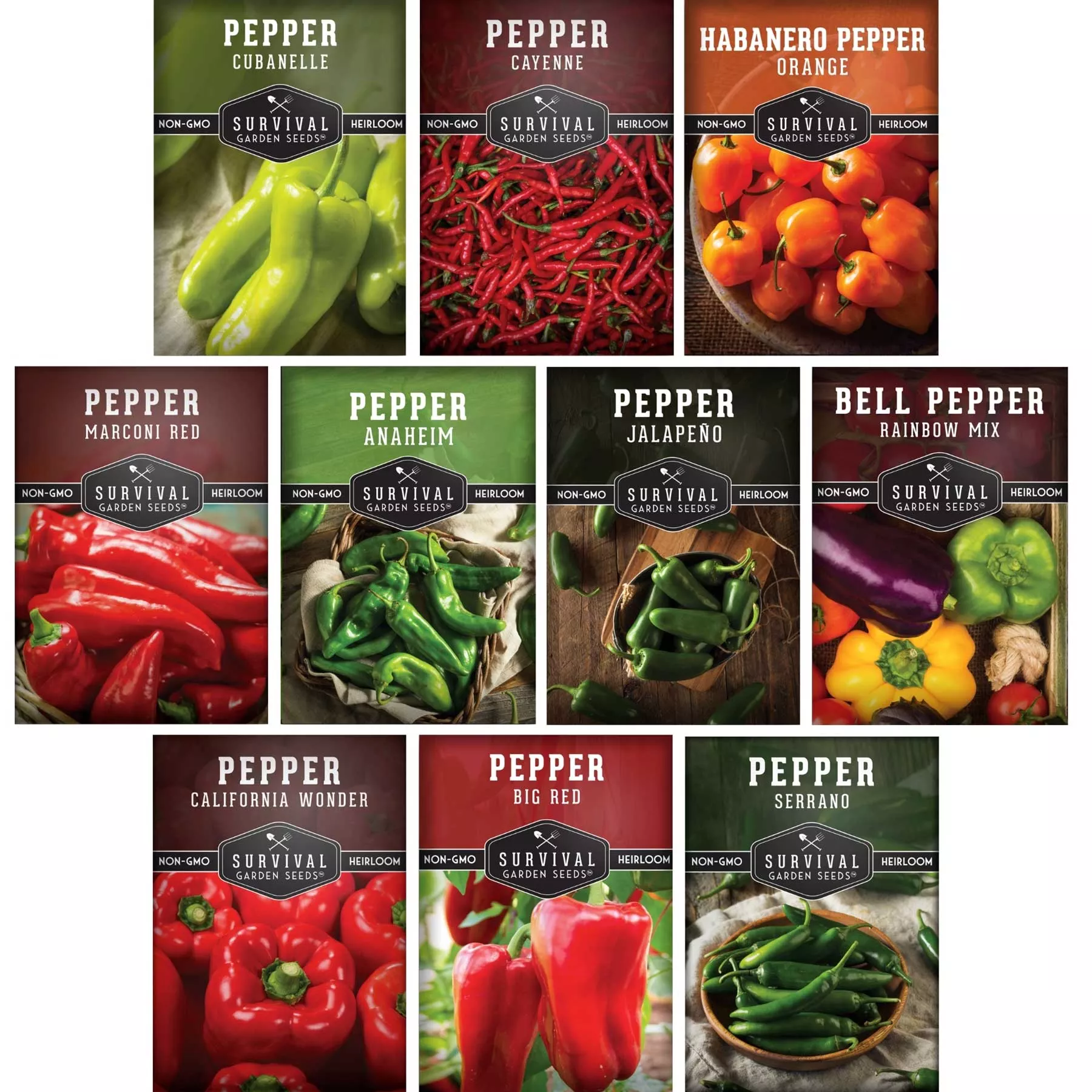 10-variety-pepper-seed-collection-non-gmo-heirloom-hot-sweet-peppers-garden-cont 10 Variety Pepper Seed Collection – Non-GMO Heirloom Hot & Sweet Peppers for Garden, Container, or Greenhouse Growing