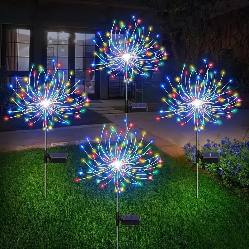 120-led-solar-fireworks-lights-starburst-fairy-lights-with-8-lighting-modes-ip4x 120 LED Solar Fireworks Lights, Starburst Fairy Lights with 8 Lighting Modes, IP4X, Solar Powered Pathway Lights for Patio, Yard, Christmas Holiday Decor, Plastic & Copper Material, No Feather,