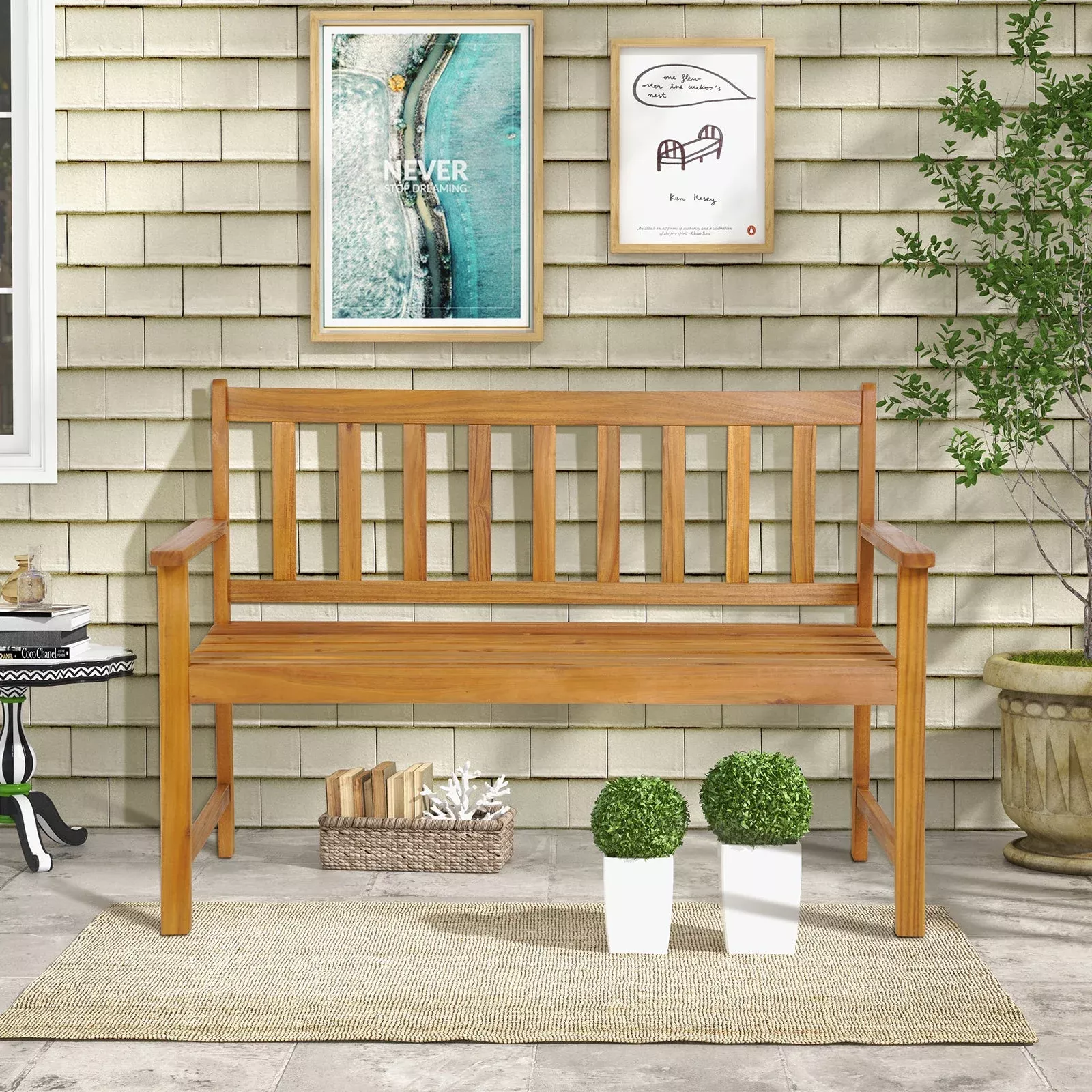 2-person-outdoor-acacia-wood-bench-with-backrest 2-Person Outdoor Acacia Wood Bench with Backrest