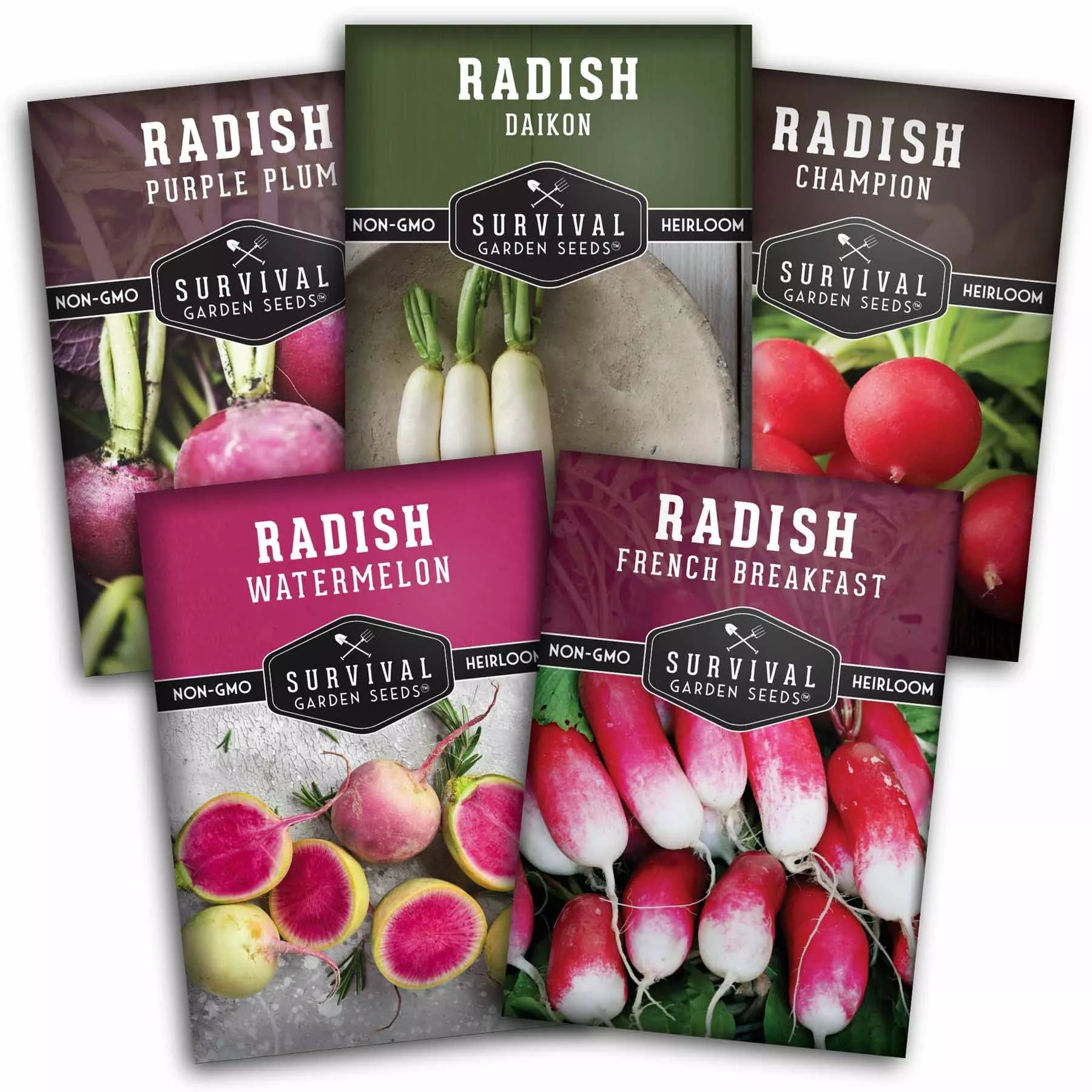 5 Variety Radish Seeds Pack – Heirloom Collection for Spring, Summer & Fall Gardens