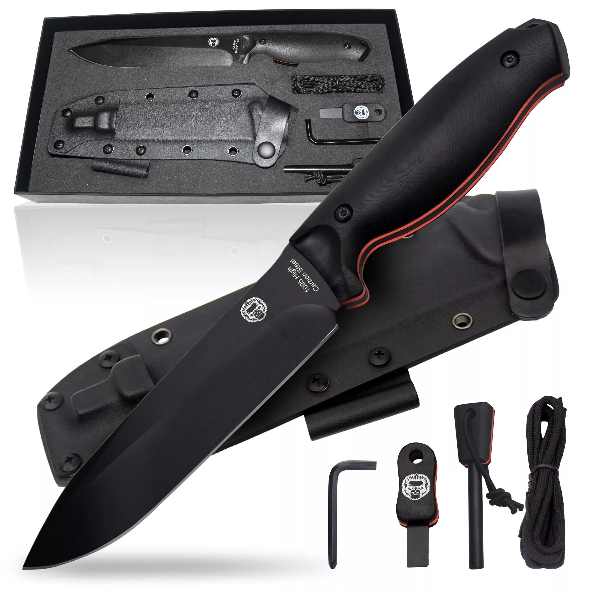 fireline-bushcraft-survival-knife-with-1095-high-carbon-blade-giftset-black-oran "The Fireline" Bushcraft Survival Knife with 1095 High Carbon Blade Giftset (Black and Orange)