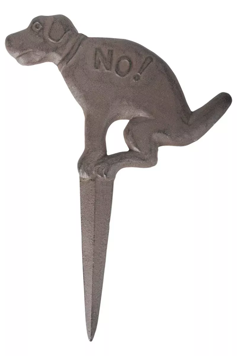 No! Pooping Yard Sign Cast Iron Antique Gold