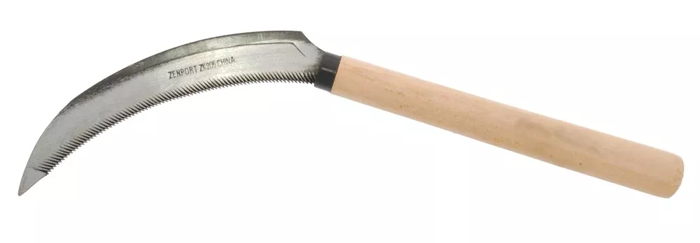 serrated-6-5-blade-sickle-wood-handle Serrated 6.5” blade sickle wood handle