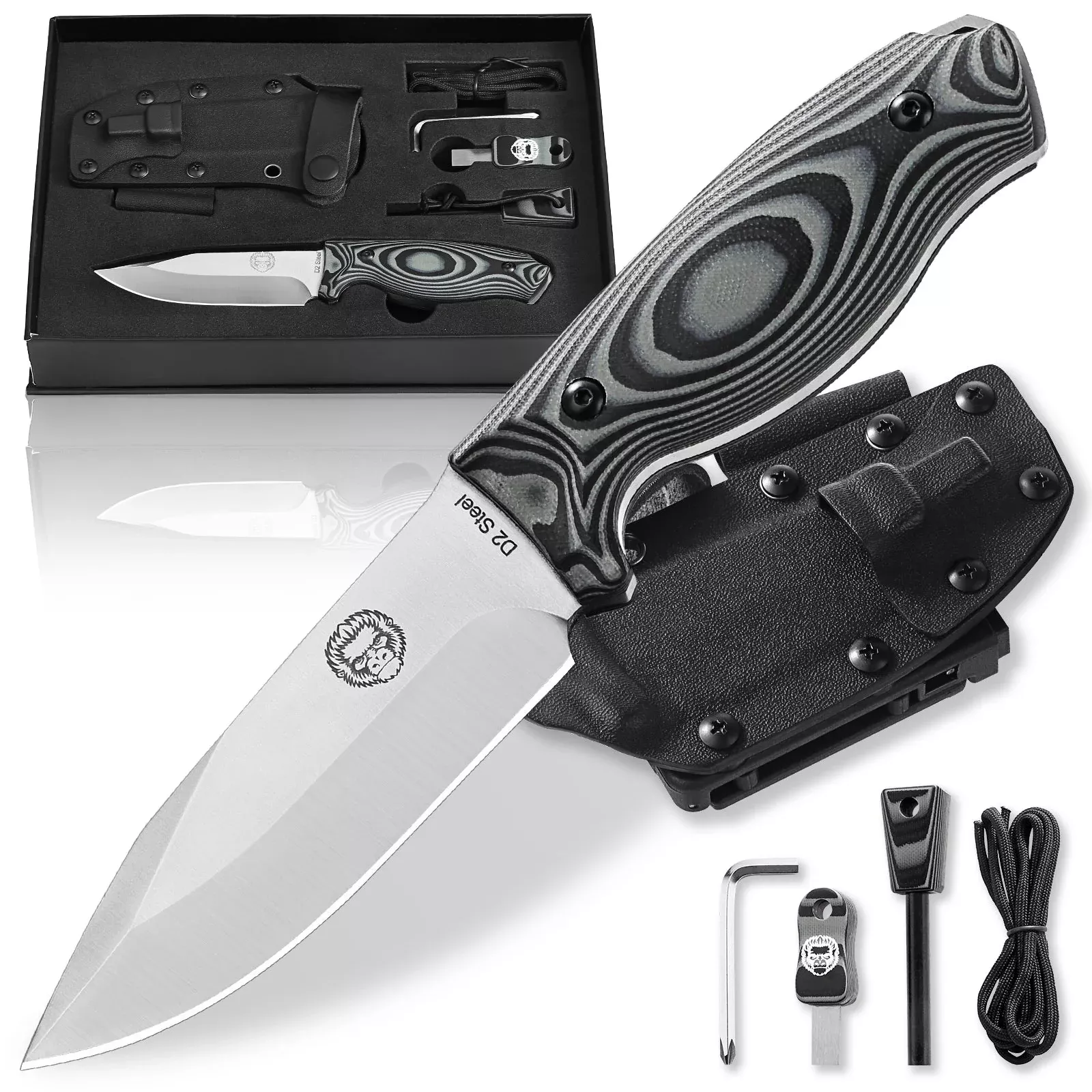 silverback-full-tang-d2-survival-camping-knife-gift-set "The Silverback" Full Tang D2 Survival Camping Knife Gift Set