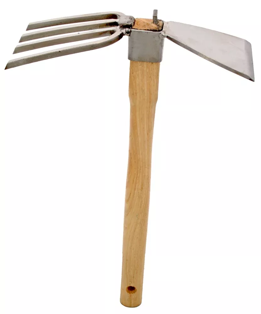 stainless-steel-hoe-fork-combo-4-prong-fork-15-ash-handle Stainless Steel Hoe/Fork Combo, 4-prong fork & 15” ash handle